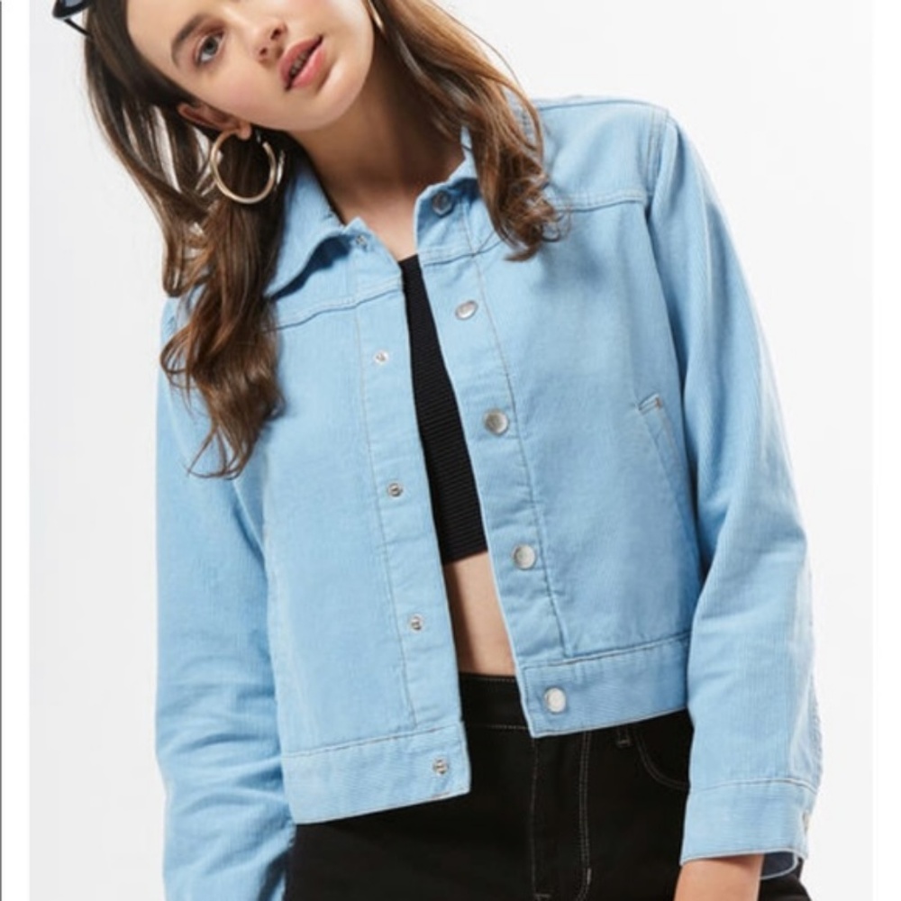 NWT Pac-sun Corduroy CroppedTrucker Baby Blue Tracker Denim Jacket